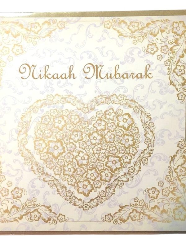 Nikaah Mubarak - gold heart Card